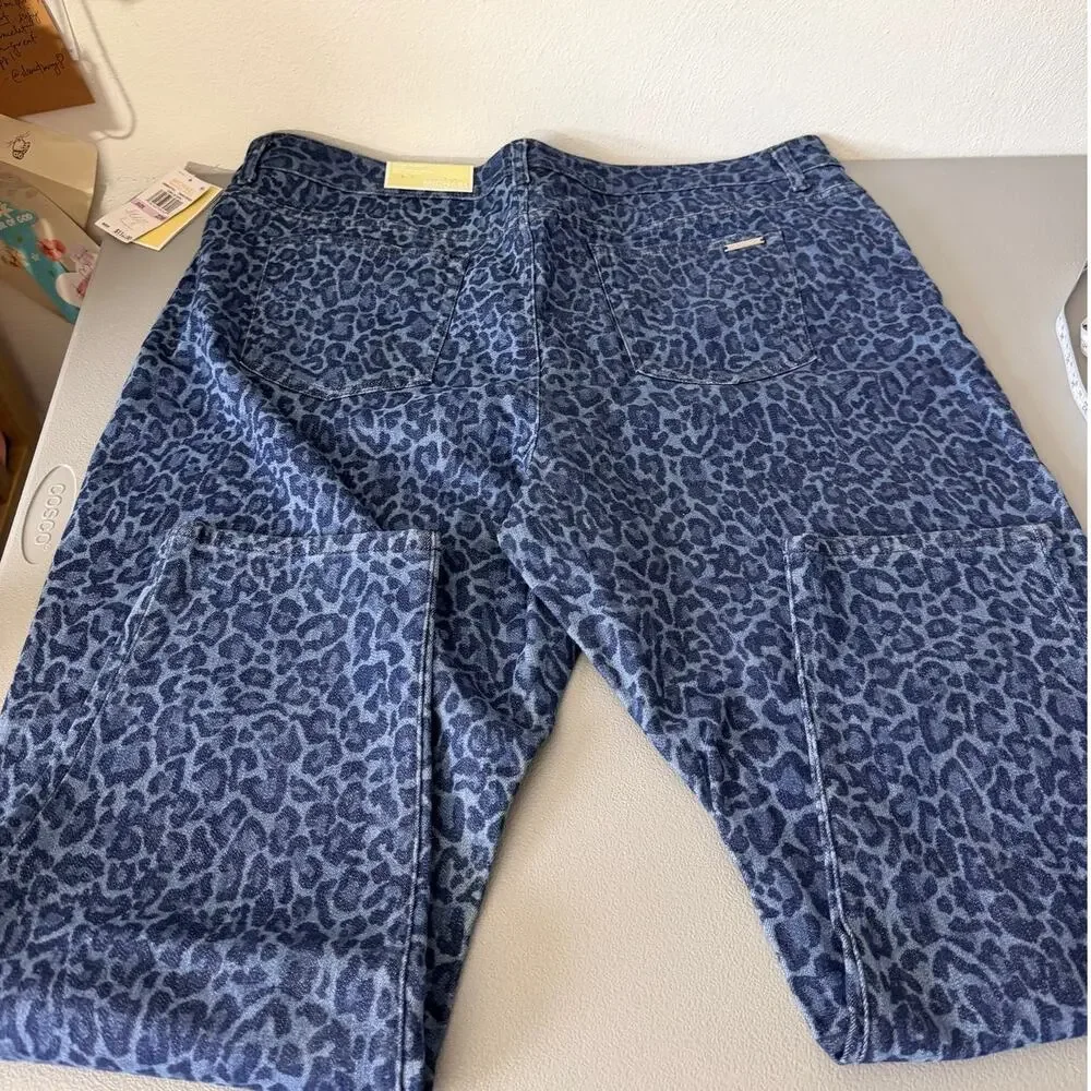 Michael Kors Leopard Print Jeans 22W NWT Blue Animal Denim